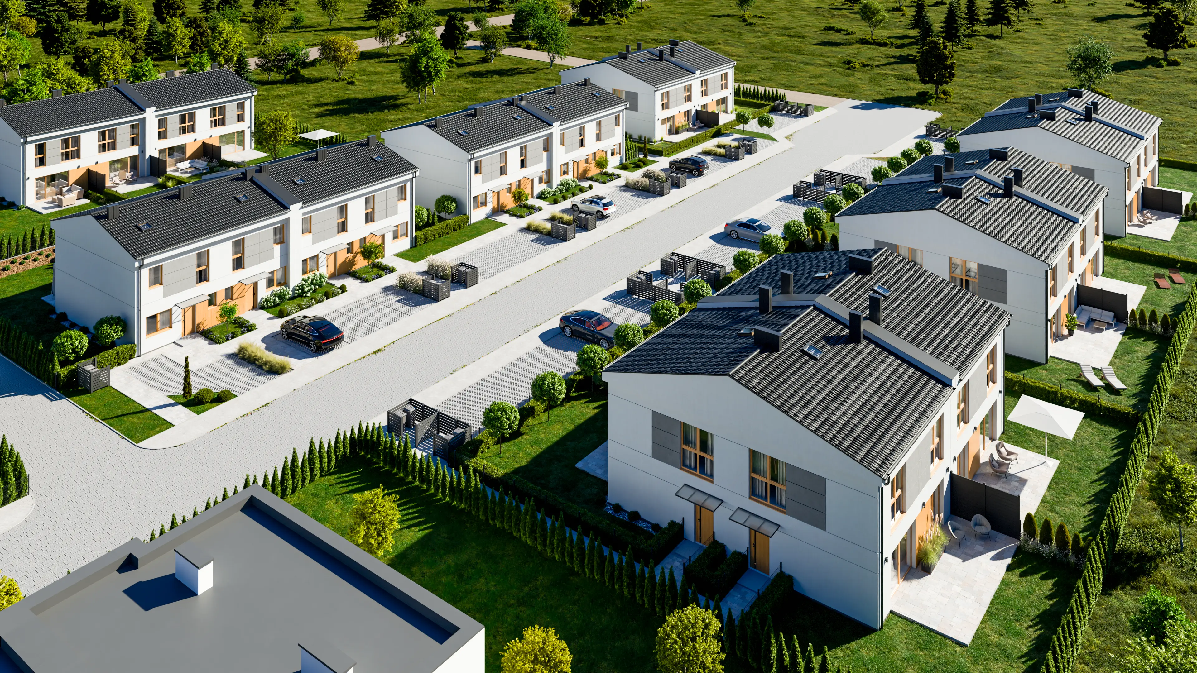Render osiedla Oaza Jelonek z interaktywnymi lokalami typu A, B i C